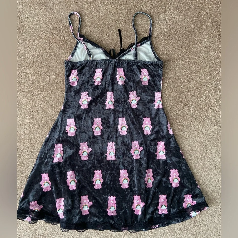 NEW Shein Velvet Teddy Bear with Rainbow Print Chemise Mini Dress